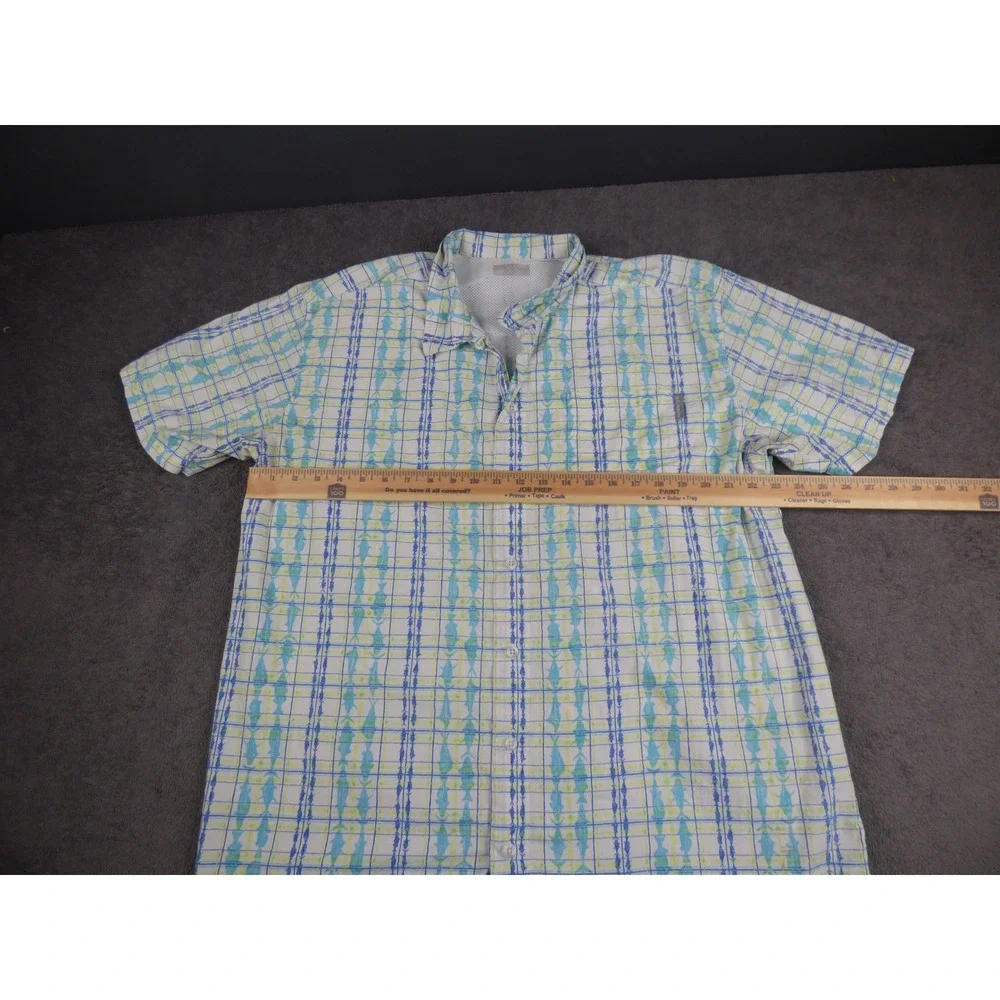 Columbia PFG Mens Blue Green Fish Print Short Sleeve Button Down Shirt XL - Picture 7 of 9